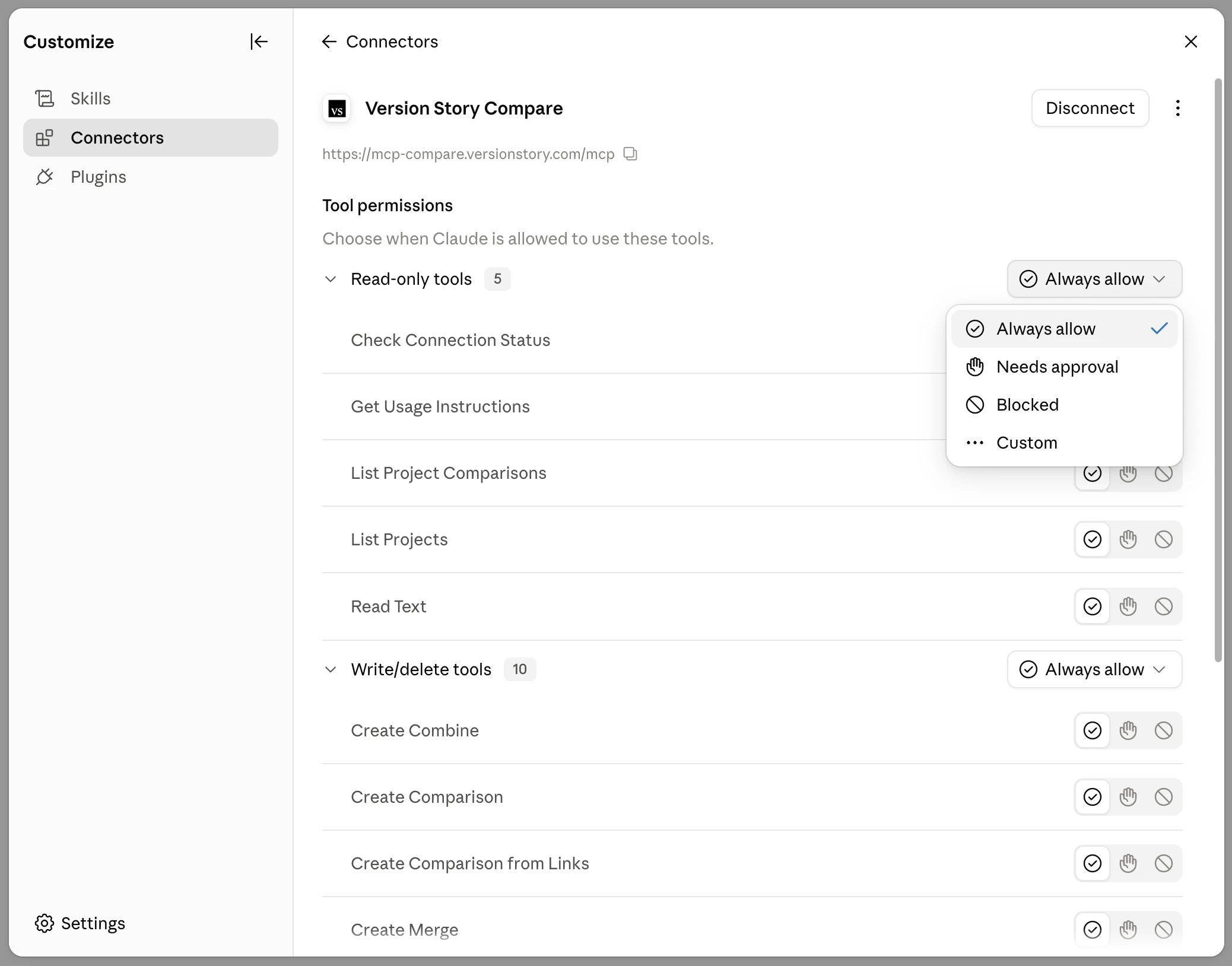 Tool permissions with both groups set to Always allow