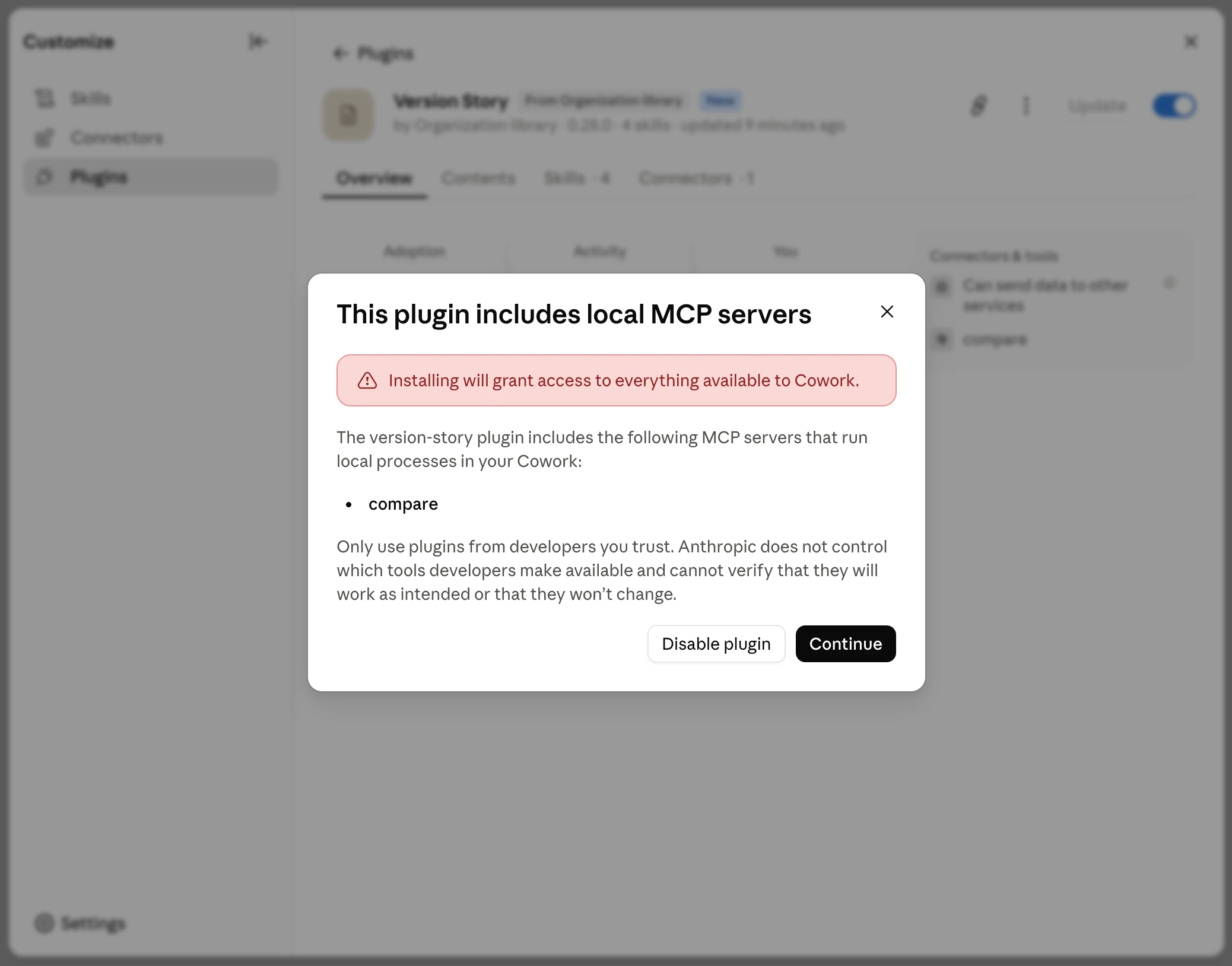Local MCP servers notice listing the compare server