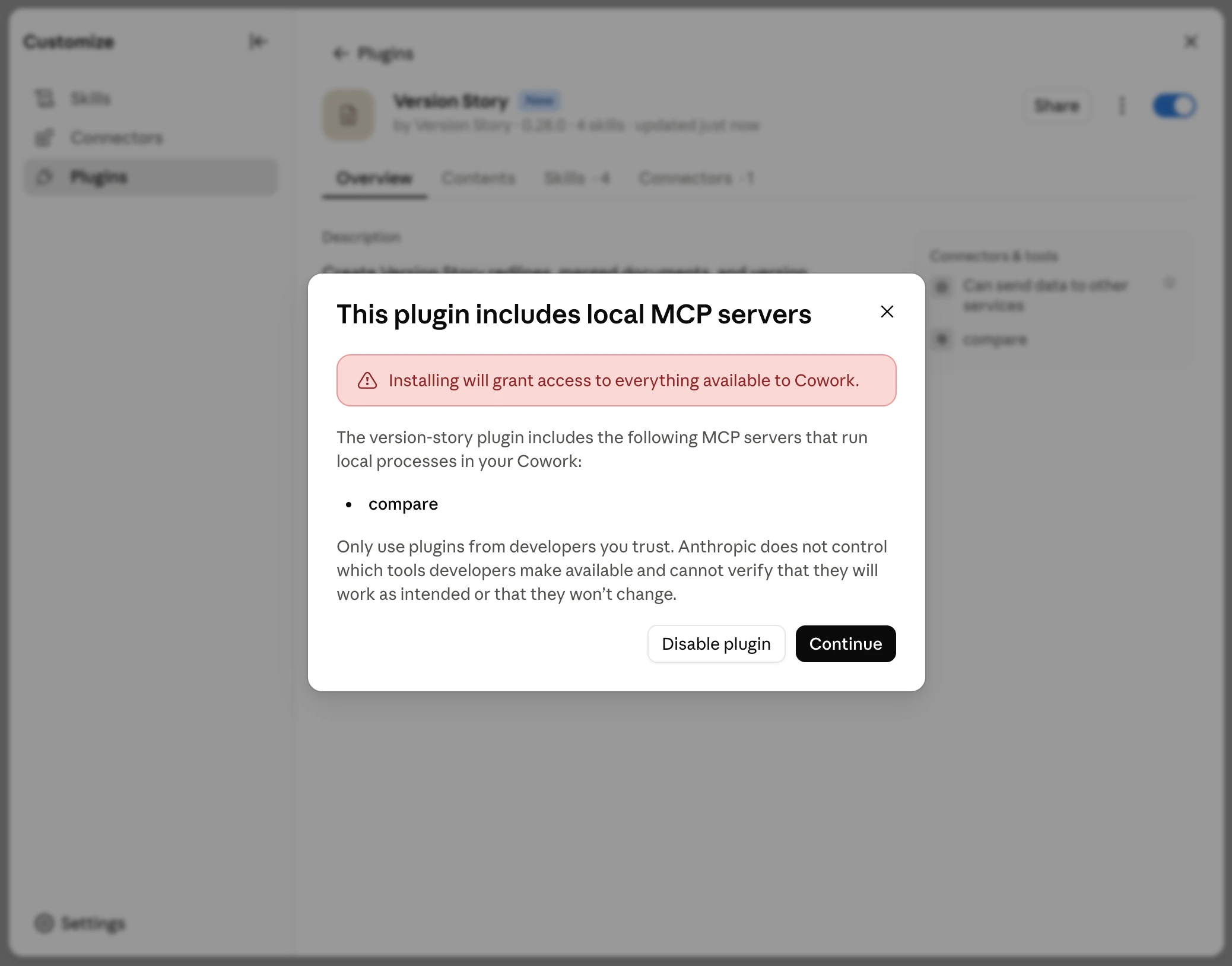 Local MCP servers notice listing the compare server
