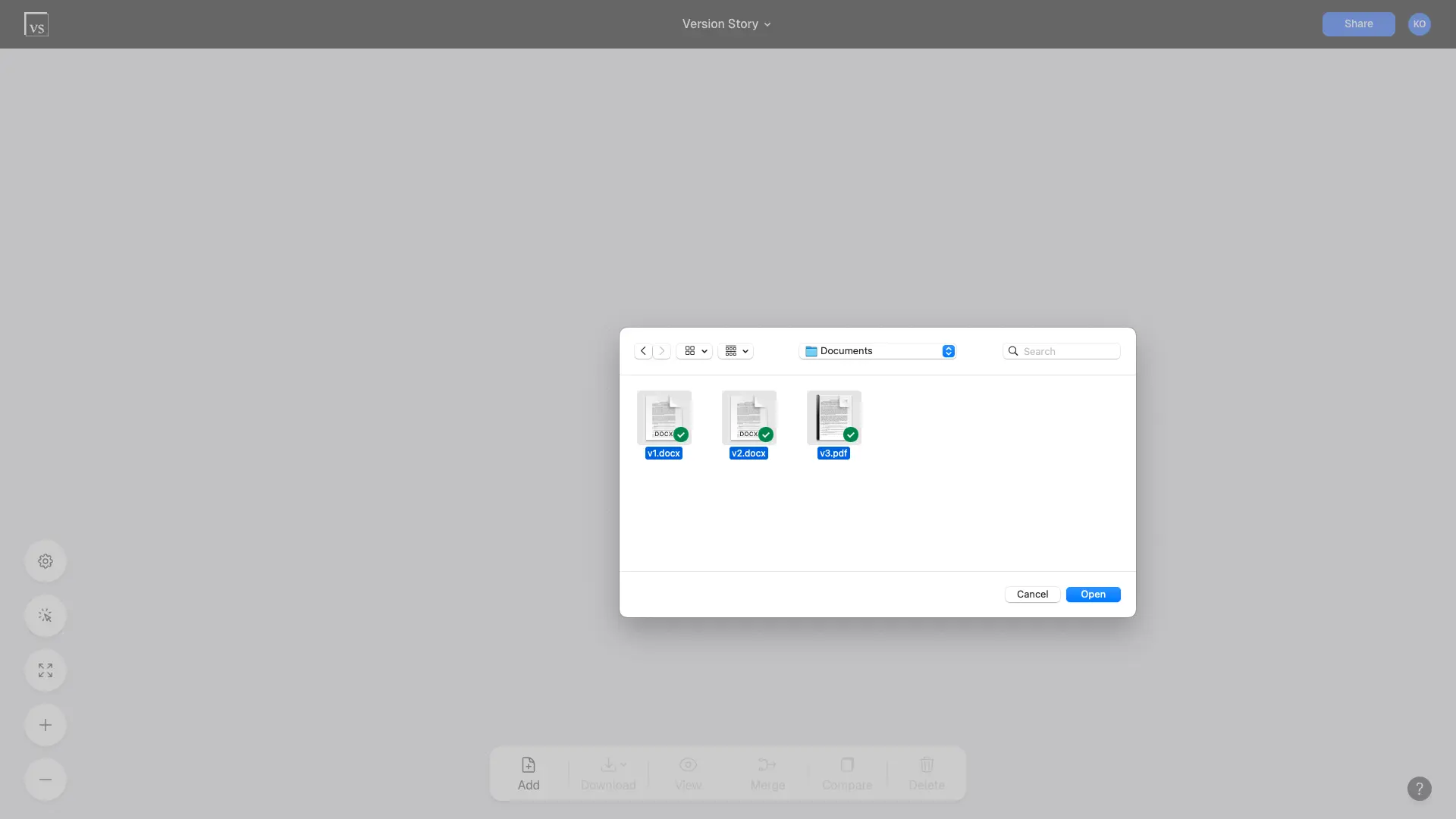 The file selection dialog opened from the Add button on the bottom toolbar
