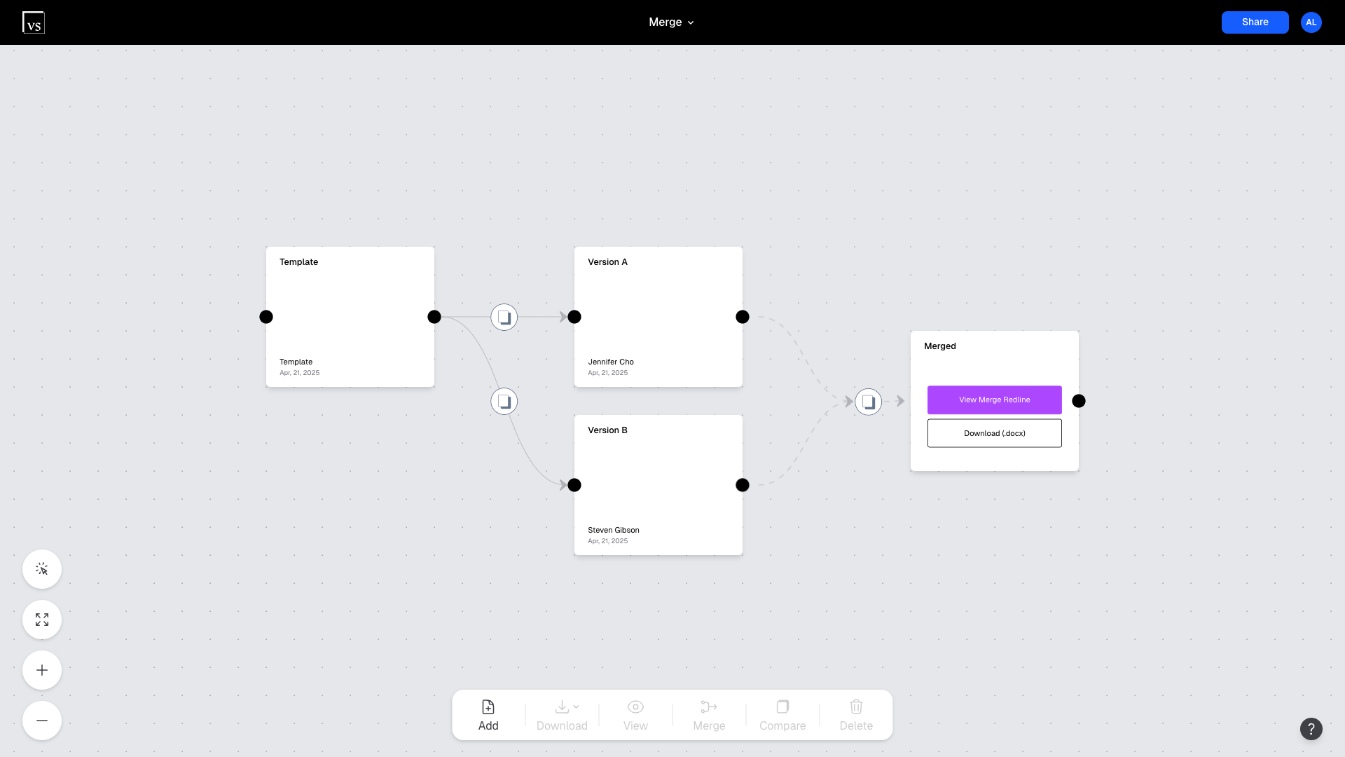 Overview of merging multiple document versions in Version Story