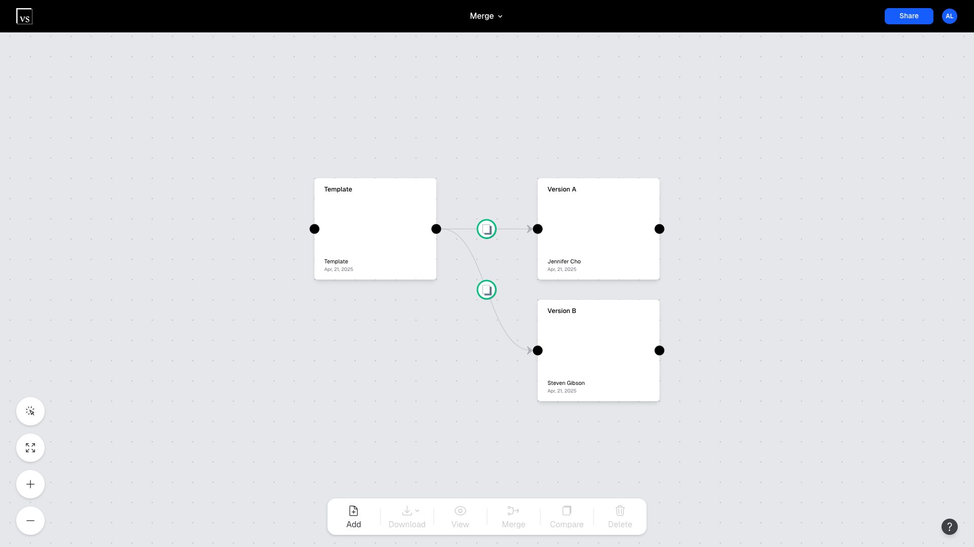 Connecting the versions to merge to the same previous version