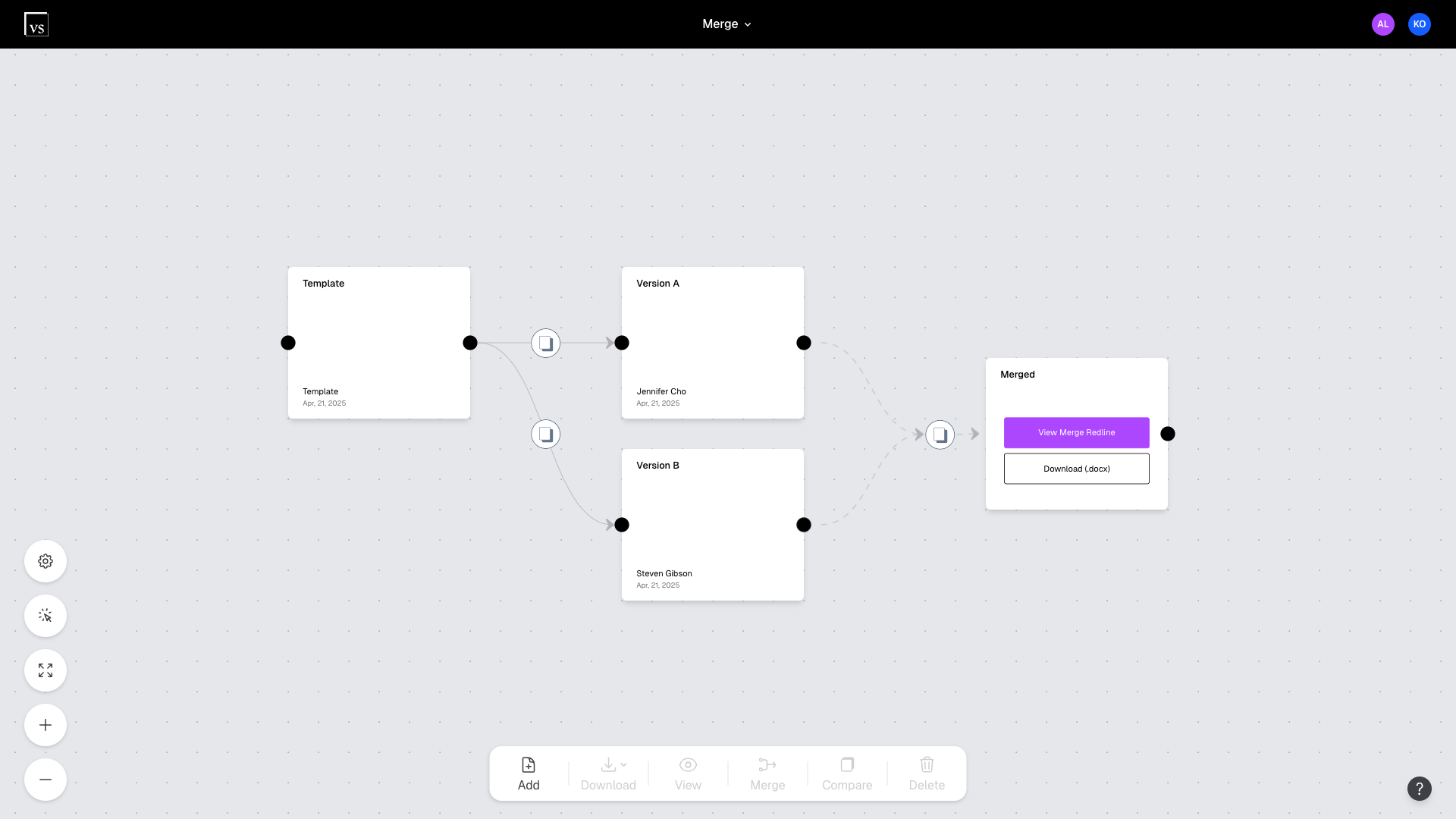 The new merged-version tile on the project canvas